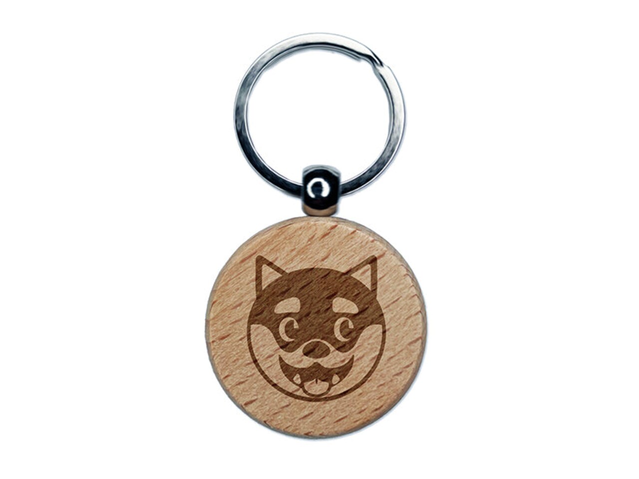 Husky Dog Face Side Eye Engraved Wood Round Keychain Tag Charm